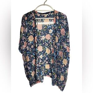 NWOT Loft XS/S‎ Blue & Pink Floral Kimono Shawl
